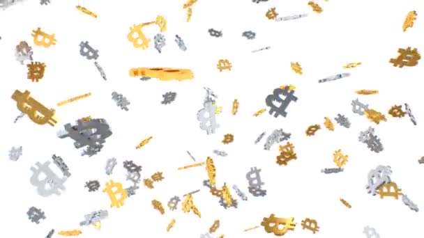 Falling Silver Gold Bitcoin Btc Logo Symboly Crypto Market Crash — Stock video
