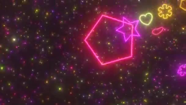 Fly Bright Neon Zářící Barevný Tunel Točících Tvarů Bezešvé Smyčka — Stock video