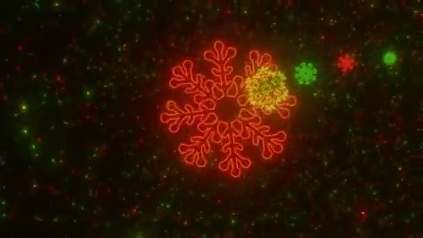 Flying Різдвяний Кольоровий Неоновий Світиться Сніжинка Форми Тунель Безшовний Loop — стокове відео