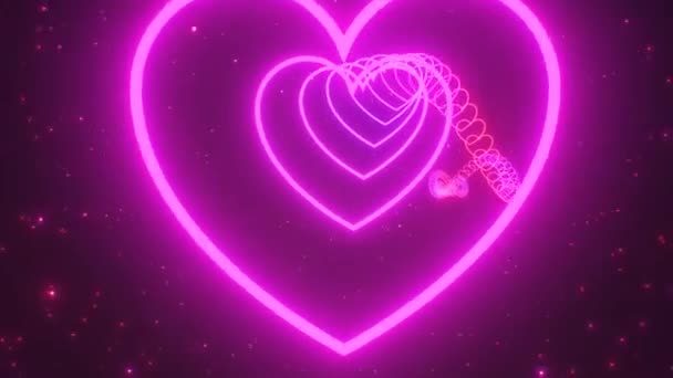 Hot Pink Love Heart Tunnel Flyter Yttre Rymden Gnistrande Stjärnor — Stockvideo