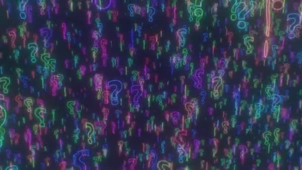 宇宙に浮かぶ数百万のカラフルなグロー回転質問マーク 4KシームレスVjループモーション背景アニメーション — ストック動画