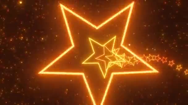 Spinning Golden Stars Roller Coaster Endless Neon Glow Space Tunnel — Vídeos de Stock