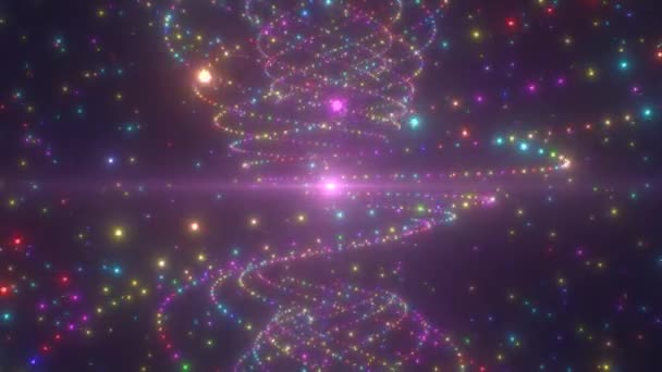 Twisty Rainbow Colored Glow Sparkling Waves Flotando Espacio Exterior Animación — Vídeos de Stock