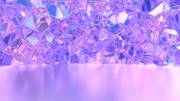 Abstrato Brilhante Roxo Cristal Parede Vidro Reflexão Sala Giro Seamless — Vídeo de Stock