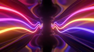 Siyah Ayna Koridorunun İçi Parlayan Neon Tüpü Işıklarından Işıklandırılmış - 4K Kusursuz VJ Döngüsü Hareketi Arkaplan Canlandırması