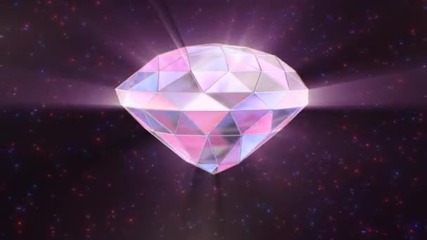 フローティングピンクパープル3Dガラスダイヤモンド スペース輝くスパークルライト 4KシームレスVjループモーション背景アニメーション — ストック動画
