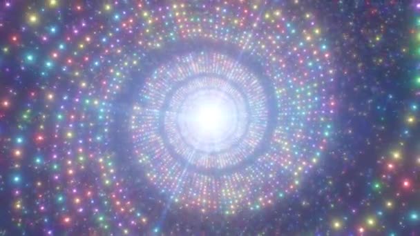 Viaggiare Avanti Lampeggiante Arcobaleno Luci Neon Incandescente Tunnel Spirale Senza — Video Stock
