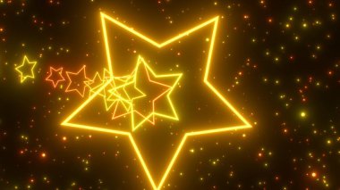 Beş Noktalı Yıldız Şekli 3D Parlak Altın Sarı Neon Renkli Tünel - Soyut Arkaplan Dokusu
