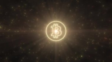 Bitcoin Kripto Para Birimi Logo Şekli Parlayan Neon Işık Tüneli - 4K Kusursuz VJ Döngüsüz Arkaplan Animasyonu