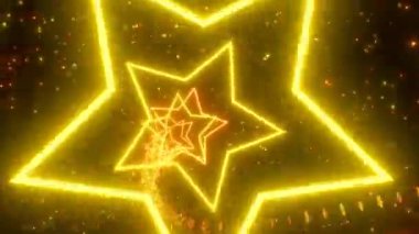 Beş Noktalı Yıldız Şekli 3D Parlayan Altın Sarı Neon Renkleri - 4K Kusursuz VJ Döngüsüz Arkaplan Animasyonu