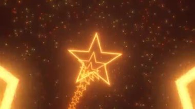 Altın sarısı 3D Neon Parlak Dairesel Yıldız Tüneli Uzayda Yüzüyor - 4K Kusursuz VJ Döngüsü Hareketi Arkaplan Canlandırması