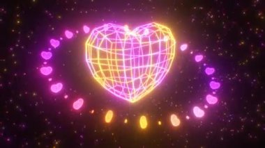 Mini Aşk Yüzüğü, Wireframe Heart Shape Planet in Space yörüngesinde dönüyor - 4K Kusursuz VJ Döngüsüz VJ Döngü Hareketi Arkaplan Canlandırması