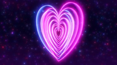 Dönen Aralıklı Aşk Kalbi Şekilleri Parlayan Pembe Neon Işığı - 4K Kusursuz VJ Döngüsüz Arkaplan Animasyonu