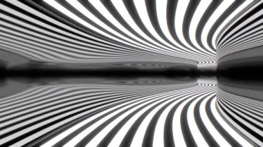 Trippy Psychedelic Siyah Çizgili Ayna Optik İllüzyon Tüneli - 4K Kusursuz VJ Döngüsüz VJ Döngüsü Arkaplan Animasyonu