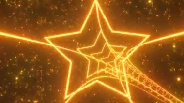 Altın Beş Noktalı Dalgalı Tünel Neon Parlayan Işık 3D Tünel - 4K Kusursuz VJ Döngüsüz Arkaplan Animasyonu