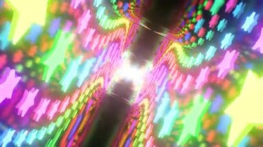 Renkli Parlayan Yıldız Şekilleri Aydınlatıcı Dalgalı Yansıtıcı Ayna Yolu - 4K Kusursuz VJ Döngüsüz Arkaplan Canlandırması