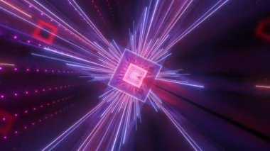 Soyut Ultraviyole Mor Neon Pembe Parlak Tünel Koridoru - 4K Kusursuz VJ Döngüsü Arkaplan Animasyonu