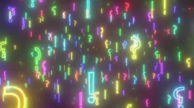 Neon Işıltısı Soru İşaretleri Sorgulama Sembolleri - 4K Kusursuz VJ Döngü Hareketi Arkaplan Canlandırması