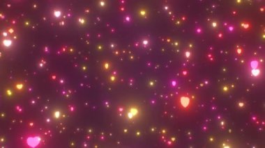 Pembe ve Turuncu Parlak Üç Boyutlu Kalpler ve Şekiller Yavaşça Kamerada Uçuyor - 4K Kusursuz VJ Döngüsüz Arka plan Animasyonu