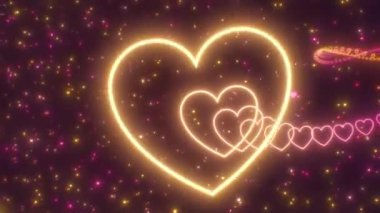 Pembe Sarı Kalp Hareketli Neon Şekli Parlak Tünel Uzayda Yüzüyor - 4K Kusursuz VJ Döngüsüz Arkaplan Animasyonu