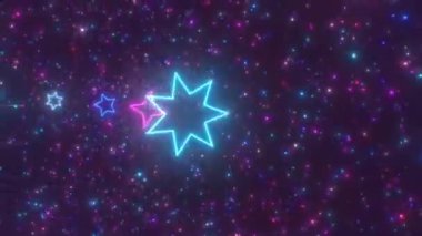 Sivri uçlu yıldız şekilli tünel Neon parlayan kıvrımlı lunapark treni hareketi - 4K Kusursuz VJ Döngüsü Arkaplan Animasyonu