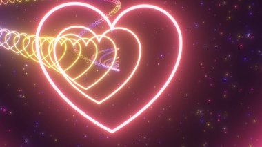 Dalgalı Neon Parlak Kalp Uzayda Yüzen Tünel Parıldayan Yıldızlar - Soyut Arkaplan dokusu