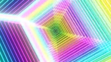 Soyut Dönen Çılgın Hiper Gökkuşağı Çok Renkli Neon Parlak Küp - 4K Kusursuz VJ Döngüsüz Arkaplan Animasyonu