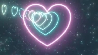Mavi ve Pembe Neon Aşk Kalbi Parlayan 3D Uzay Dalgası Yolu Tüneli - 4K Kusursuz VJ Döngüsüz Arkaplan Animasyonu
