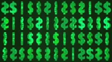 Parlak Yeşil Para 3D Dolar İşaret Sembolleri Şatafatlı Dönüyor - 4K Kusursuz VJ Döngüsüz VJ Döngüsü Arkaplan Animasyonu
