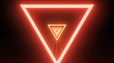Sonsuz Parlak Kırmızı Neon Tüneli Ters Şeytani Üçgenler - 4K Kusursuz VJ Döngüsüz VJ Döngüsü Arkaplan Animasyonu