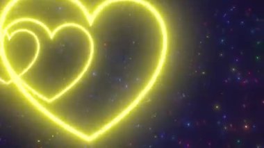 Twisty Convolated Rainbow Neon Heart Tunnel with Sparkle Stars - 4K Pürüzsüz VJ Döngü Hareketi Arkaplan Canlandırması