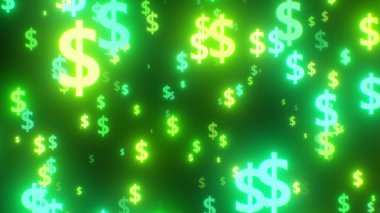Parlak Yeşil Dolar İşareti Neon Para Sembolleri Dijital Finans Konsepti - Soyut Arkaplan Dokusu