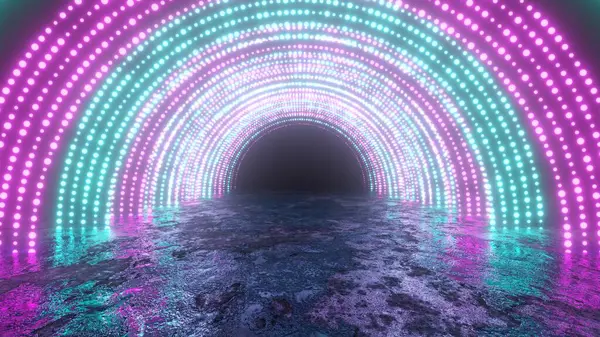Concentric Arc 'ın Retro Fütüristik Neon Işıklı Tüneli LED Işıklar - Soyut Arkaplan Dokusu