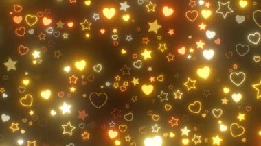 Parlak Altın Parlak Uyku Zamanı Neon Kalpler ve Yıldızlar Parlayan Gece Işıkları - 4K Kusursuz VJ Döngüsüz Arka plan Animasyonu