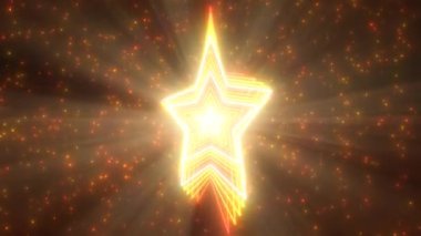 Parlak Altın Renkli Parlayan Neon Dönen Parlak Yıldızlar Döndürülüyor - 4K Kusursuz VJ Döngüsüz VJ Döngüsü Arkaplan Canlandırması