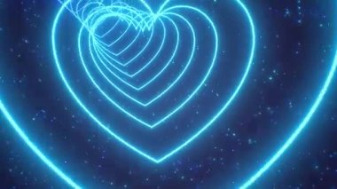 Mavi Neon Love Heart 3D Parlayan Işık - 4K Kusursuz VJ Döngüsüz Arkaplan Animasyonu