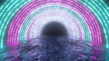 Concentric Arc 'ın Retro Fütüristik Neon Işık Tüneli LED Işıklar - 4K Kusursuz VJ Döngü Döngüsü Animasyon Arkaplanı