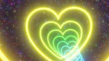 Sonsuz Dalgalı Gökkuşağı Kalbi Şekli Parlak Yıldızlı Neon Parlak Tüneli - 4K Kusursuz VJ Döngüsü Arkaplan Animasyonu