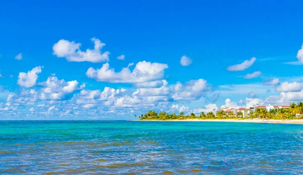 Trópusi Mexikói Karibi Strand Táj Panoráma Tiszta Türkiz Kék Víz — Stock Fotó