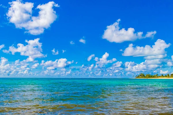 Panorama Paisagem Praia Tropical Mexicana Caribenha Com Água Azul Turquesa — Fotografia de Stock