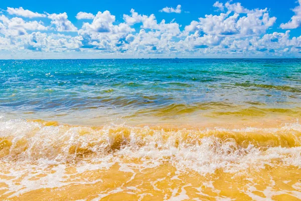 Tropisk Mexikansk Karibisk Strand Landskap Panorama Med Klar Turkos Blått — Stockfoto
