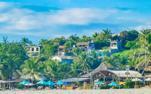 Palmeras Sombrillas Sombrillas Tumbonas Hotel Resort Playa Playa Tropical Mexicana — Foto de Stock