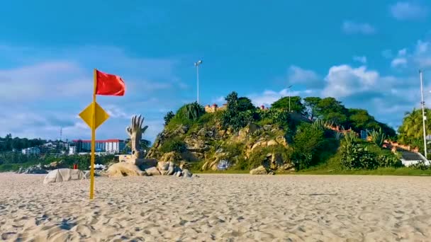 Puerto Escondido Mexico Oktober 2022 Rode Vlag Zwemmen Verboden Hoge — Stockvideo