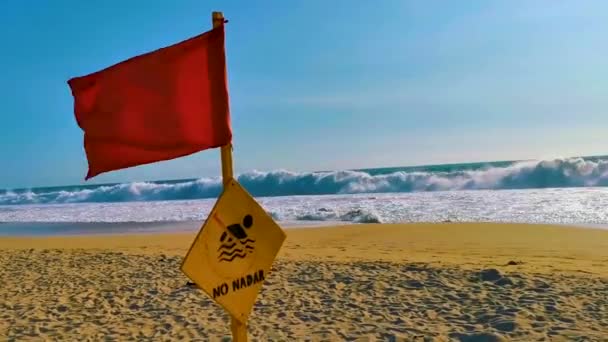 Zicatela Puerto Escondido Meksika Kırmızı Bayrak Yüzmek Yasaklandı — Stok video
