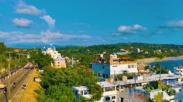 墨西哥Escondido港 2022年10月美丽的城市和海景全景和Zicatela Puerto Escondido Oaxaca Mexico — 图库视频影像