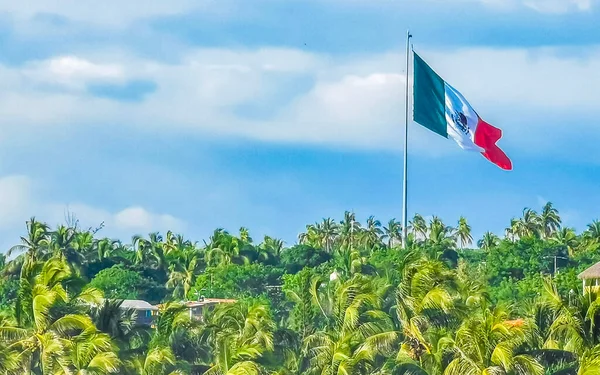 Mexikanische Grün Weiß Rote Flagge Mit Palmen Und Blauem Himmel — Stockfoto