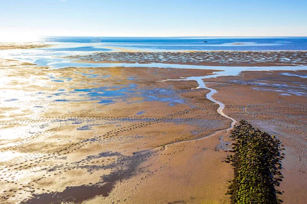 Όμορφη Ακτή Wadden Θάλασσα Λασπώδη Διαμερίσματα Και Παλιρροϊκά Διαμερίσματα Θαλασσογραφία — Φωτογραφία Αρχείου