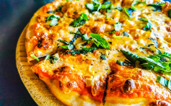 Pizza Alho Italiana Com Ervas Manjericão Molho Tomate Zicatela Puerto — Fotografia de Stock