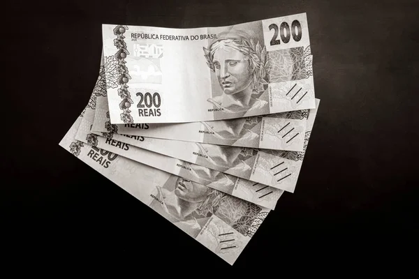 브라질에서 돈으로 부자가 브라질의 200 Reas Real Brl — 스톡 사진