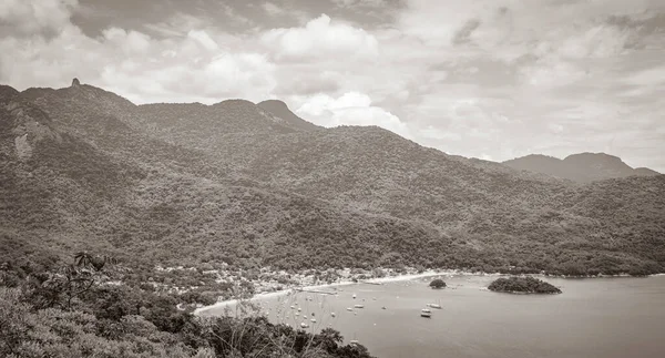 Antigua Imagen Blanco Negro Gran Isla Tropical Ilha Grande Abraao —  Fotos de Stock